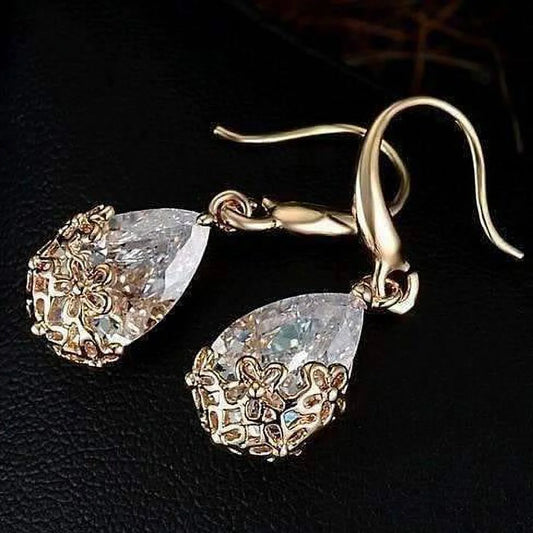 18K Gold Plated Crystal Dangling Earrings