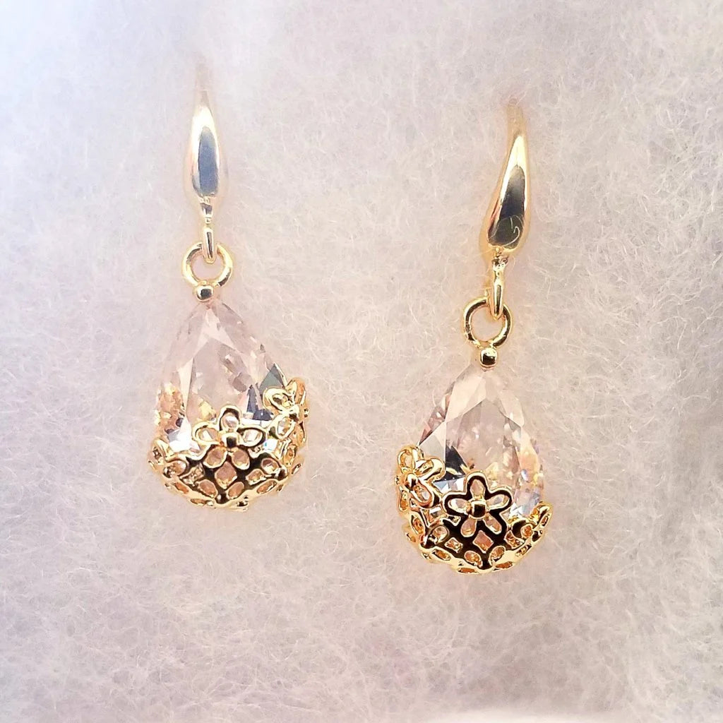 18K Gold Plated Crystal Dangling Earrings