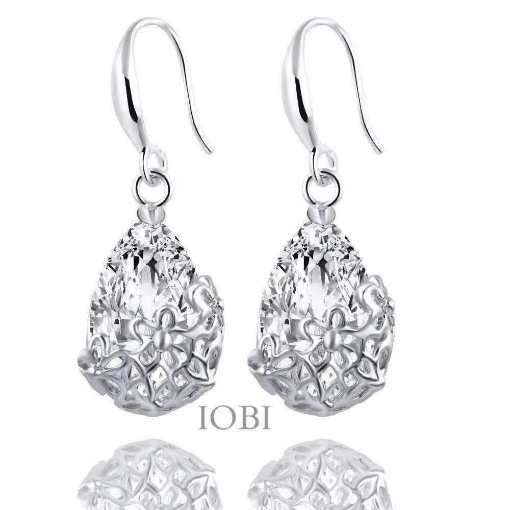 18K Gold Plated Crystal Dangling Earrings