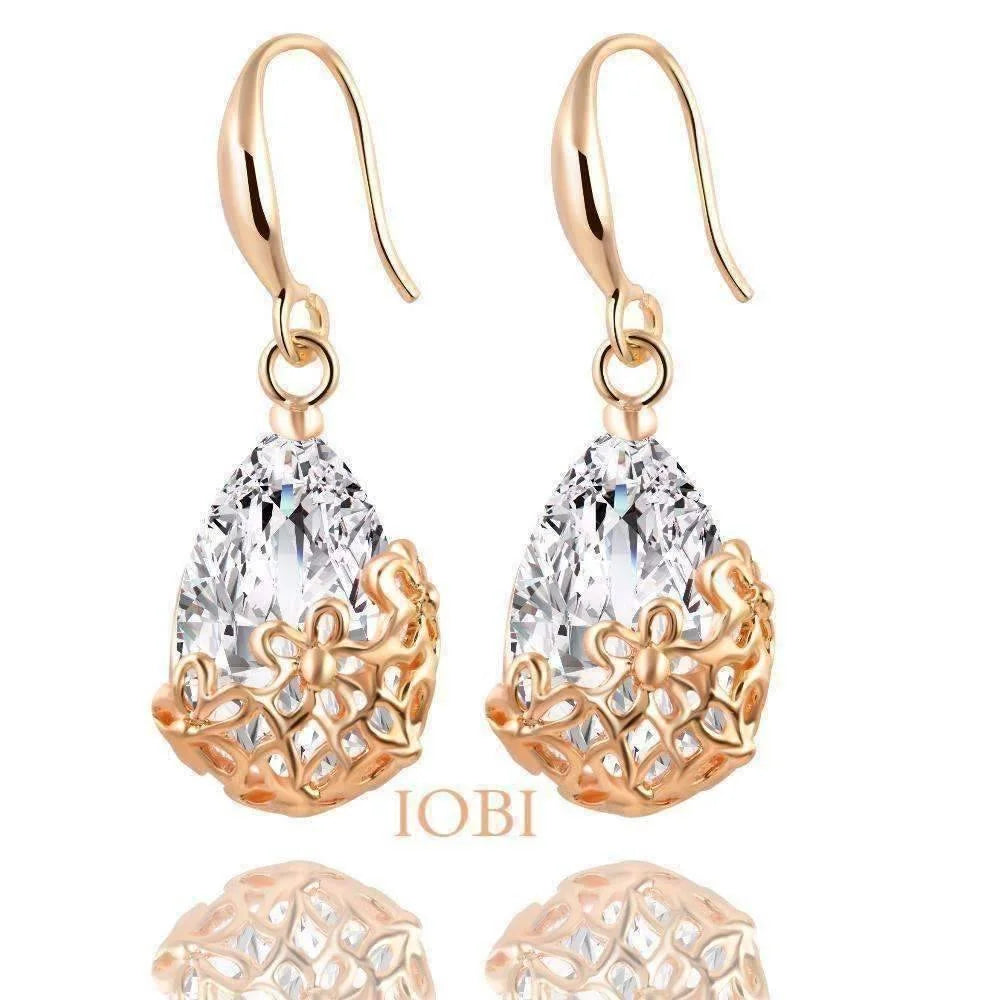 18K Gold Plated Crystal Dangling Earrings