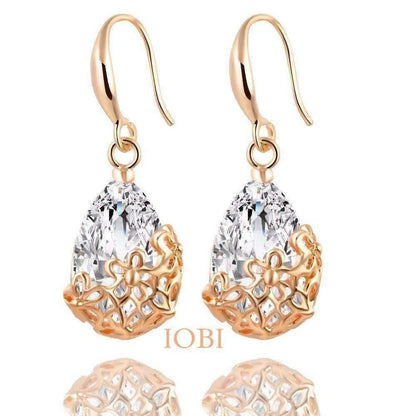 18K Gold Plated Crystal Dangling Earrings
